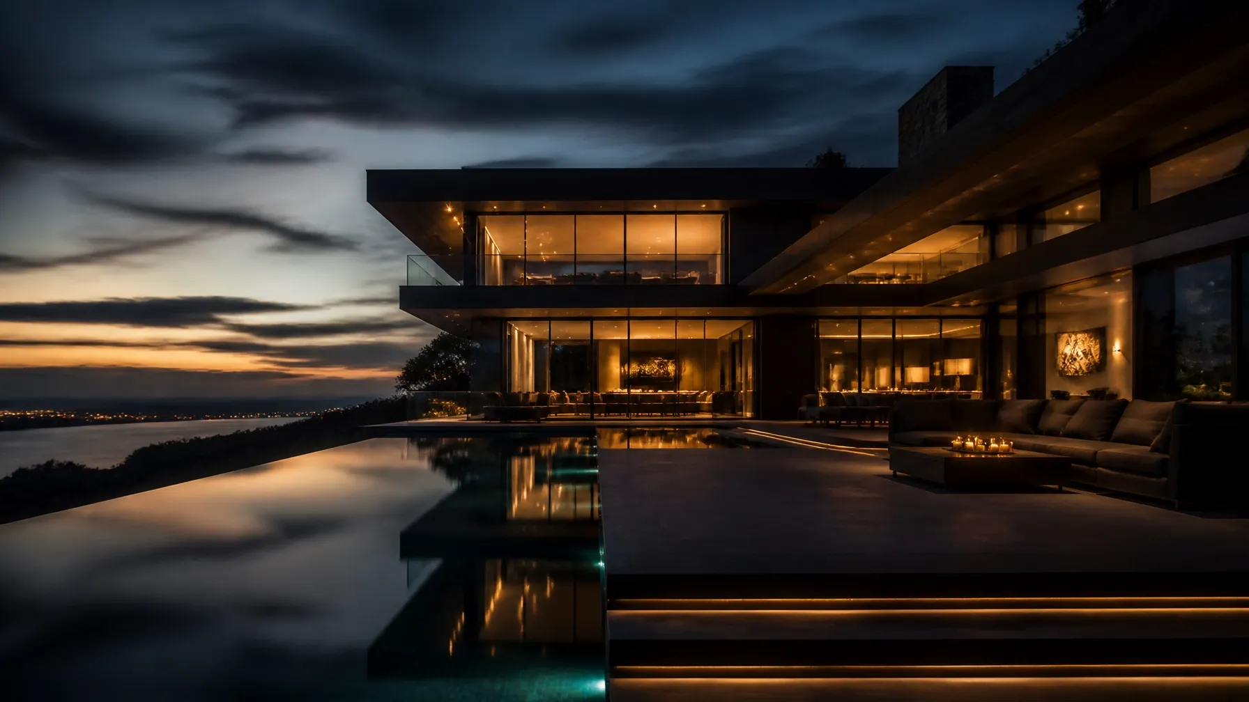 Luxury modern home at dusk